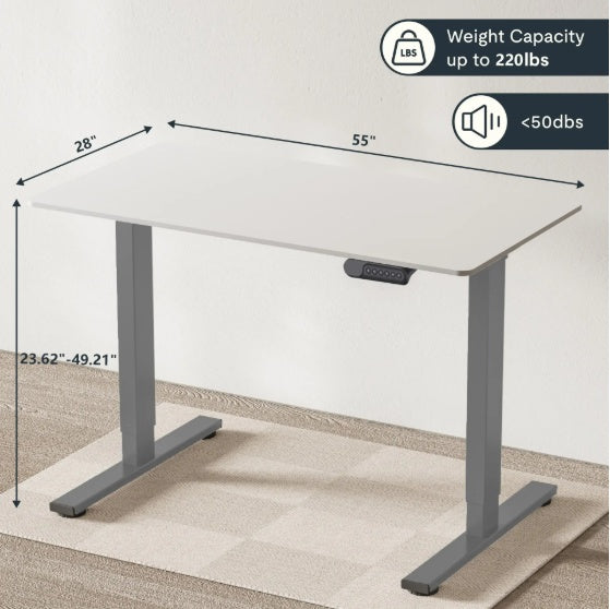 Electric Standing Desk Dual Motor 3 Stages Adjustable Height Desk Home Office Computer Workstation Sit Stand Up Desk, 55 X 28 Inch