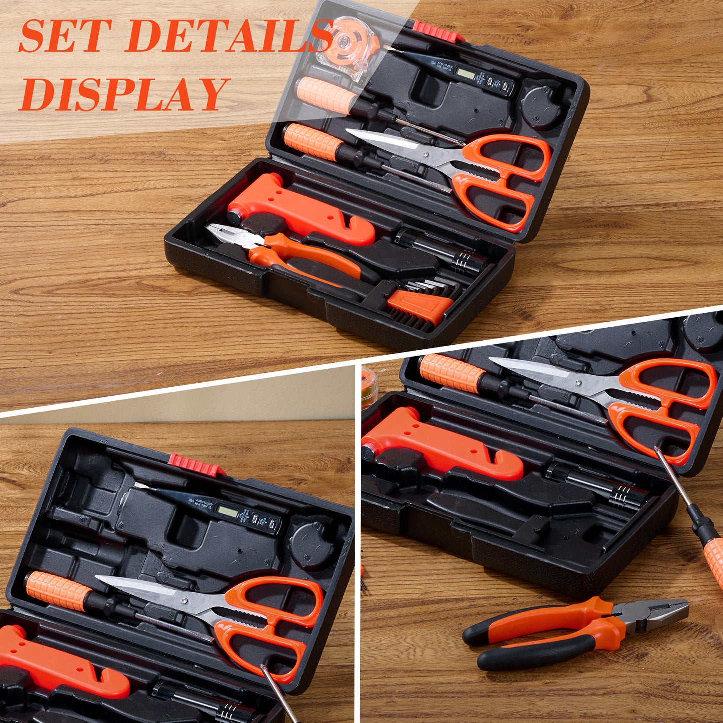 18 Pieces, Test Current Pen,Crosshead Screwdriver,Flathead Screwdriver,Safety Hammer,6 Inch Combination Pliers,Allen Wrench,Aluminum Flashlight,Multi Functional Scissors Black Insulated Tape, Home And